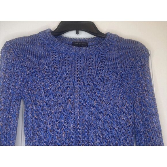 Rag & Bone Womens Blue Open Weave Wool Blend Crewneck Pullover Sweater Sz XS - Picture 2 of 9